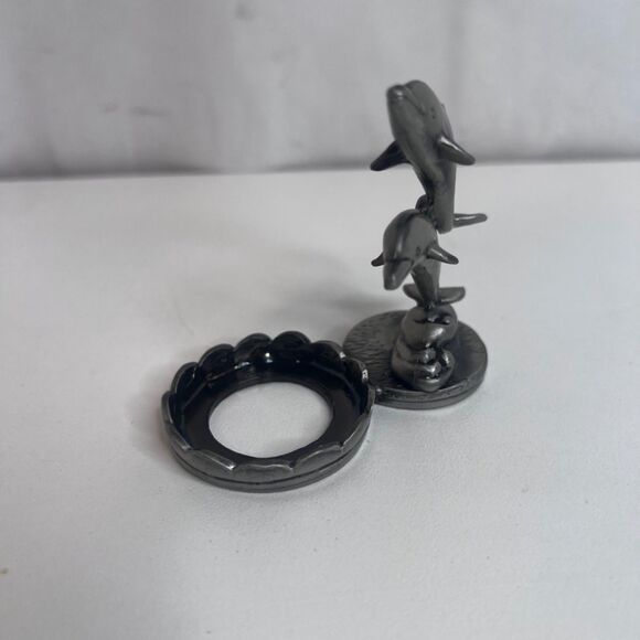 Pewter Dolphin Figurine Tea Light Candle Holder Silver Metal - Picture 3 of 8